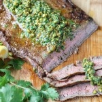 Indian Spiced Flank Steak with Cilantro Pistachio Pesto | low carb, gluten free, dairy free, paleo | lowcarbmaven.com