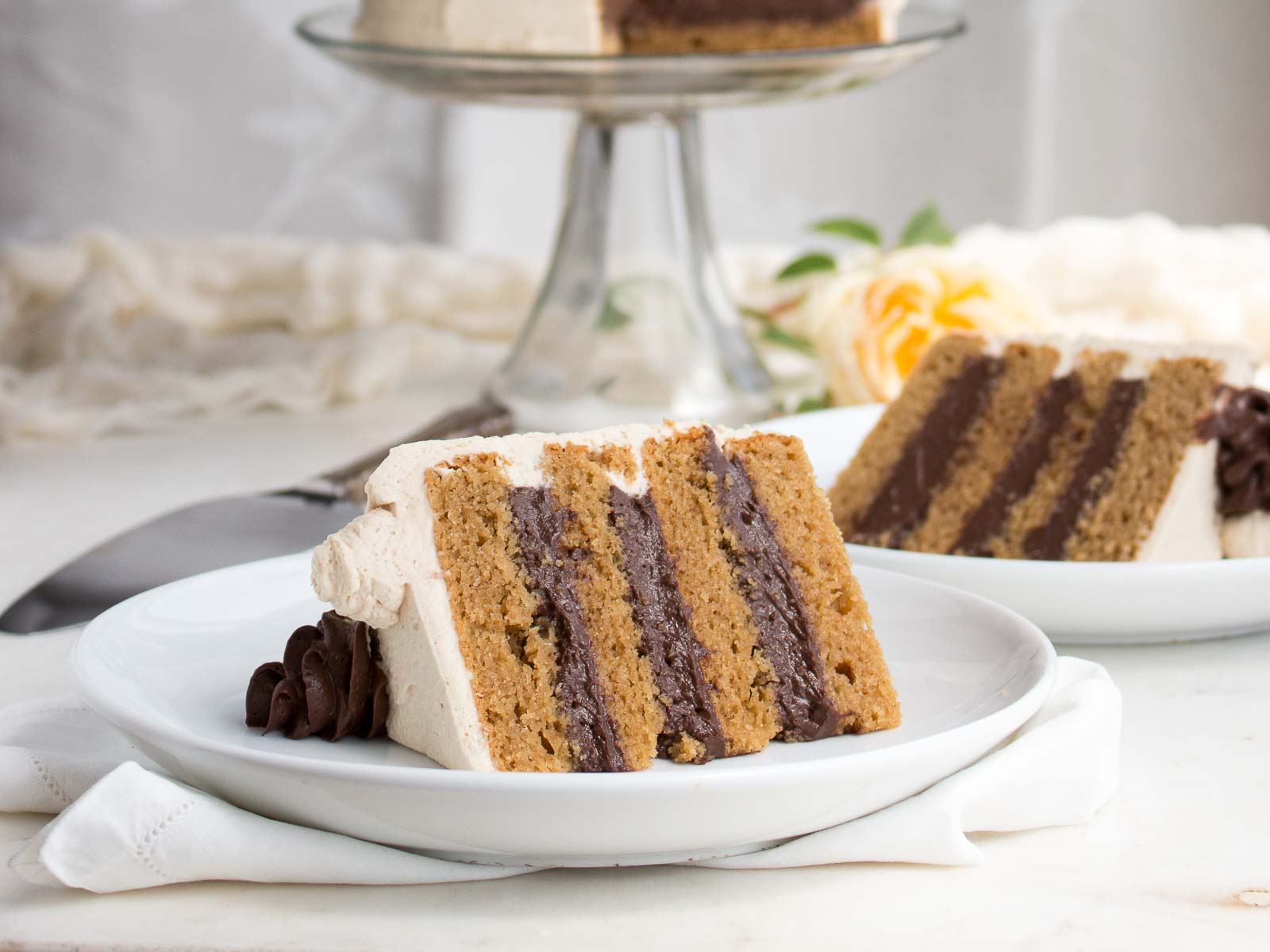 Holymoly cake! This super moist "peanut butter" cake, filled with rich chocolate pastry cream & frosted with peanut butter whipped cream will have you shouting "Holymoly!" |low carb, gluten-free, keto, thm-h