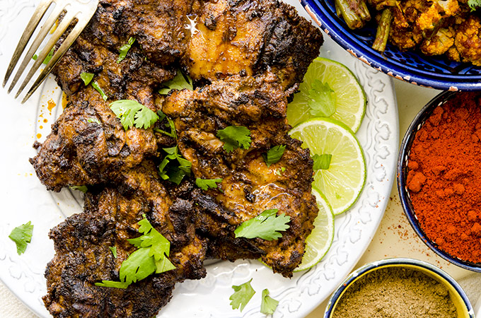 grilled tandoori chicken with Indian Roasted Vegetables