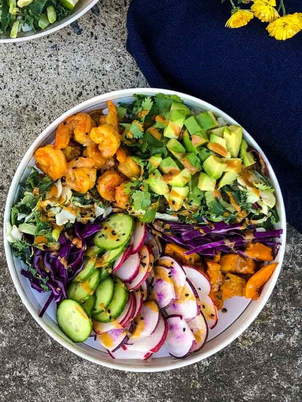 overhead shot of low carb buddha bowl